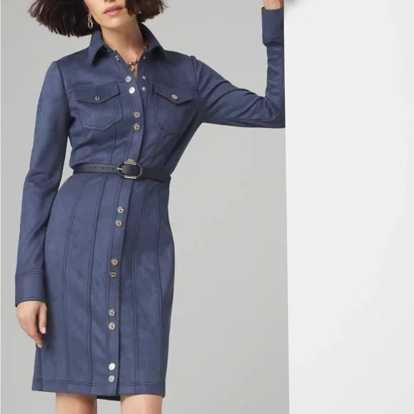 White House Black Market (WHBM) Long Sleeve Faux Suede Shacket Dress - Picture 2 of 12